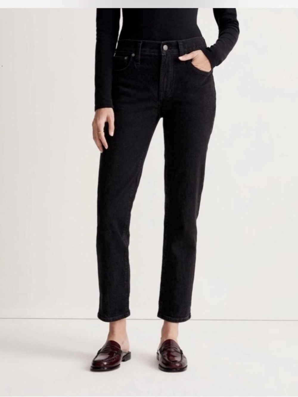Madewell Black Mid Rise Cropped Cotton Ankle Denim Perfect Vintage Jean Size 32